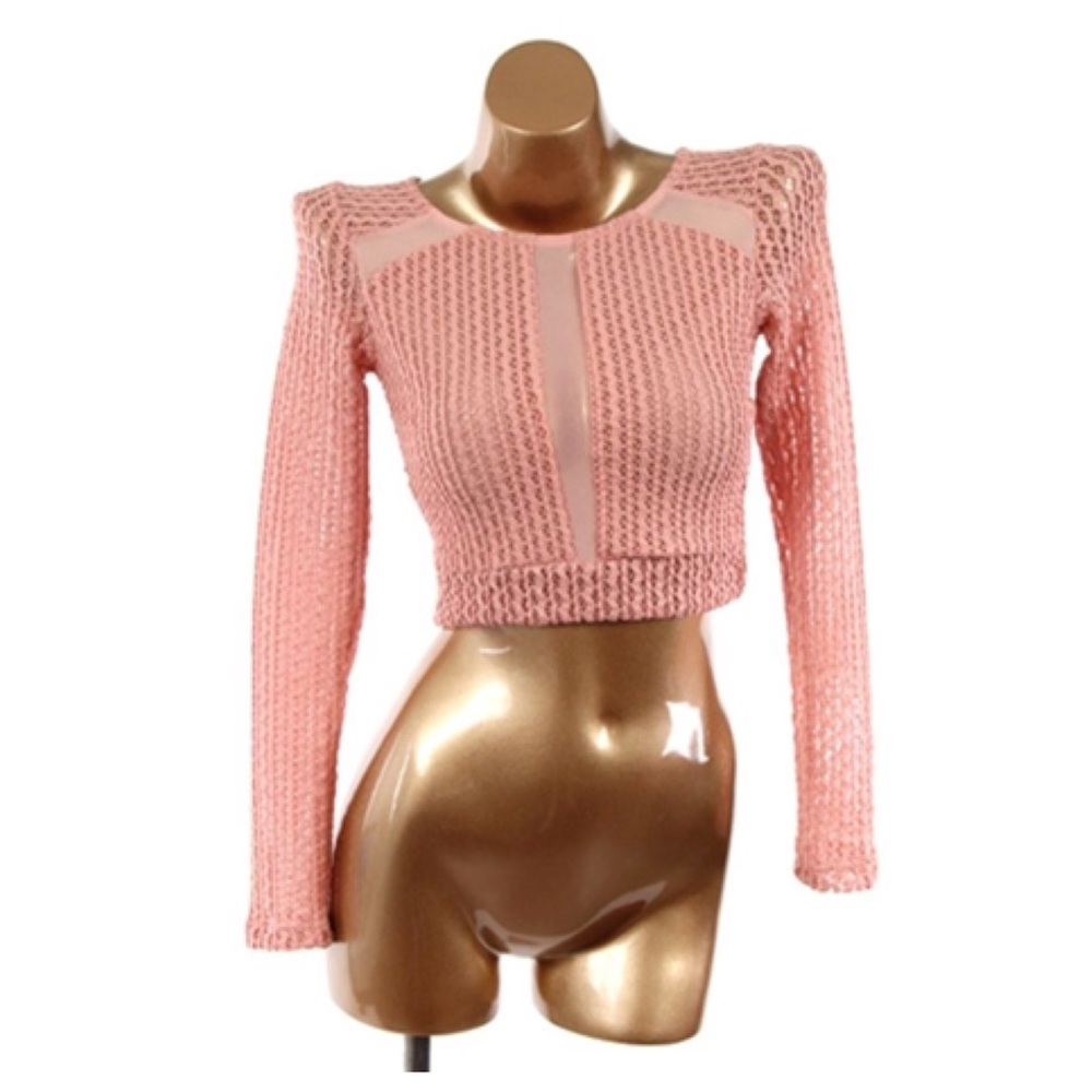 Baby Pink knit crop top with mesh detailing💕